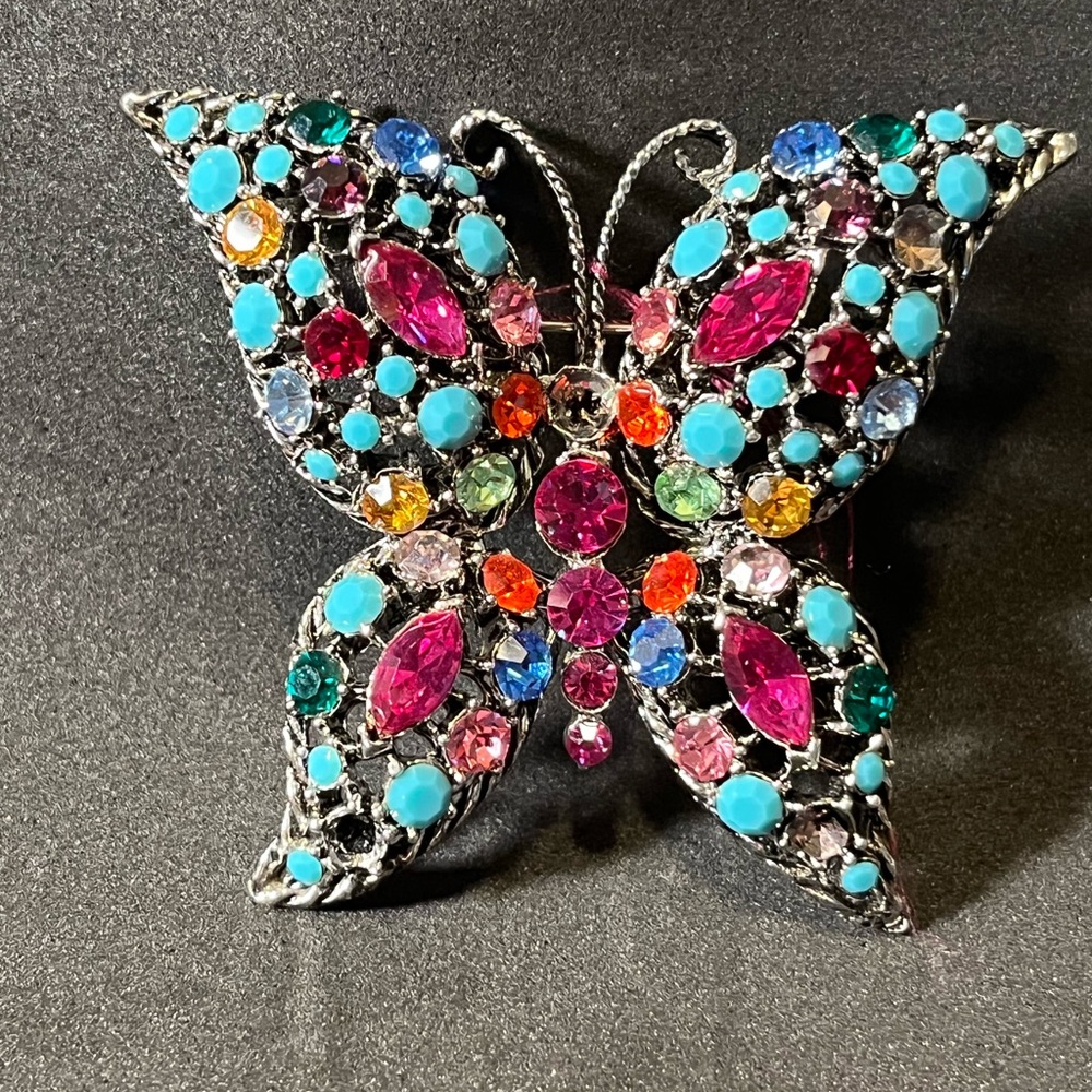 Vintage Multi-color Mid-century Butterfly Pin Brooch approx. 2.5” Wide x 2” Long